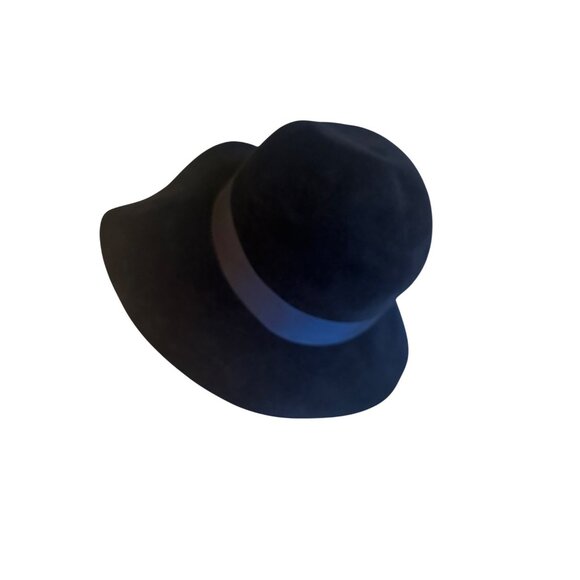 Vintage Rikes Navy Blue Wide Brim Felt Hat With Ribbon Accent England Made - Picture 3 of 7